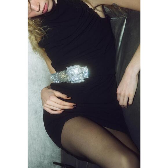 Nwt- Zara - BELTED DRAPED DRESS-XS - Picture 3 of 6